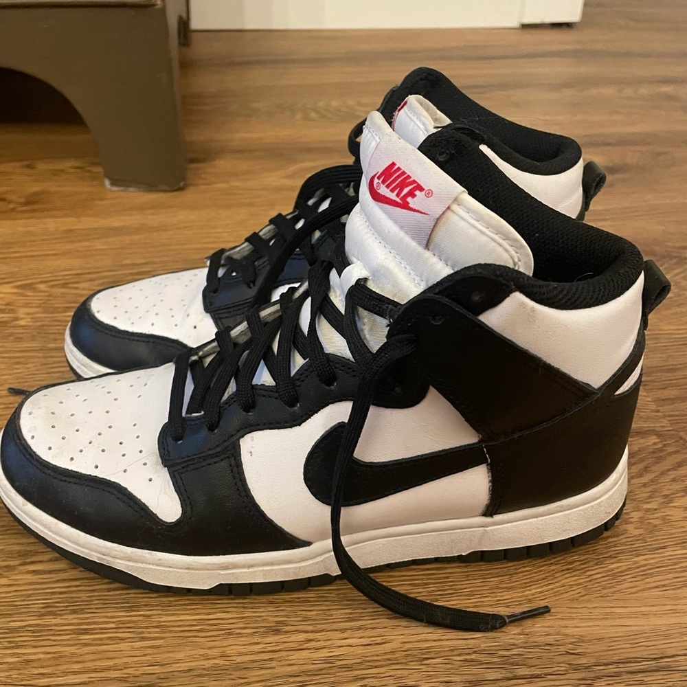Nike Black and White High-Tops with Red Logo
